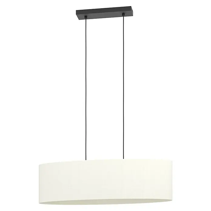 Eglo LED-Pendelleuchte Febres - 60 W, L x B x H: 78 x 22 x 110 cm, Weiß, Schwarz - Elegante, längliche Hängeleuchte mit einem cremefarbenen Lampenschirm und einer dunklen Aufhängung, die ein stilvolles Ambiente schafft.