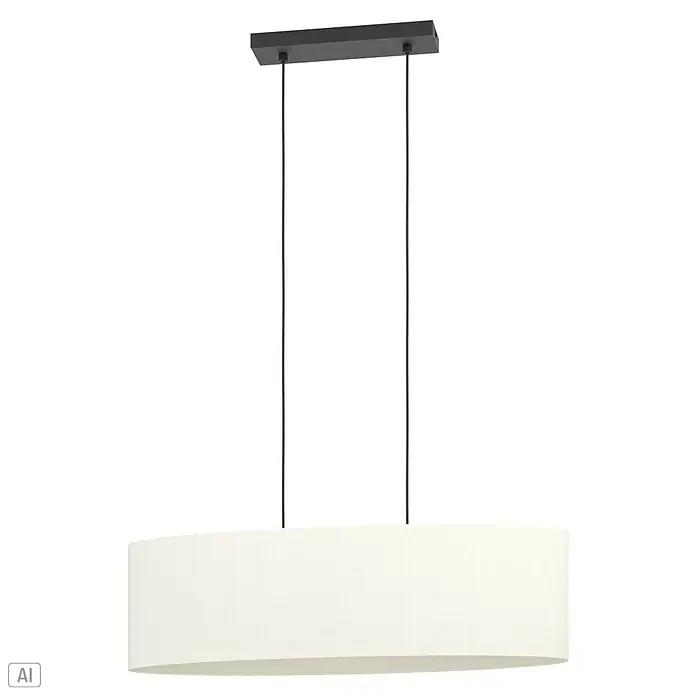 Eglo LED-Pendelleuchte Febres - 60 W, L x B x H: 78 x 22 x 110 cm, Weiß, Schwarz - Elegante, längliche Hängeleuchte mit einem cremefarbenen Lampenschirm und einer dunklen Aufhängung, die ein stilvolles Ambiente schafft.