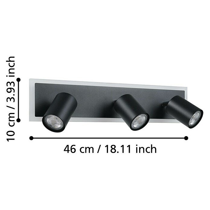 Eglo Regleta LED (20 W, L x An x Al: 46 x 10 x 14 cm, Negro, Blanco cálido) | BAUHAUS