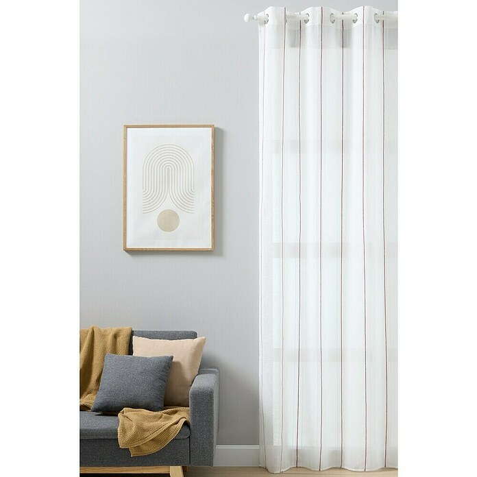 Visillo para ventana Raya (An x Al: 140 x 260 cm, 100% poliéster, Blanco/Rojo) | BAUHAUS
