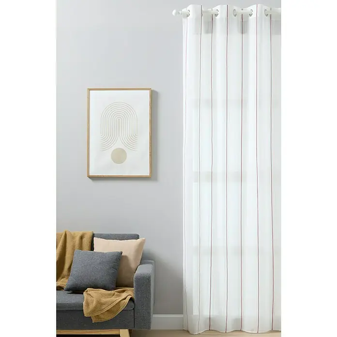 Visillo para ventana Raya - An x Al: 140 x 260 cm, 100% poliéster, Blanco/Rojo - Una mirada a un interior elegante con cortinas a rayas que añaden un toque sutil a la habitación.