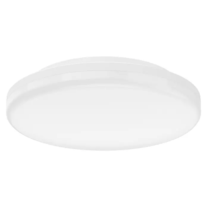 Eglo Castagneto LED-Deckenleuchte rund - 16,5 W, Ø x H: 26 x 5 cm, Weiß, Warmweiß - Nahaufnahme einer runden, weißen Deckenleuchte. Das Licht ist gleichmäßig verteilt und sorgt für eine angenehme Atmosphäre im Raum.