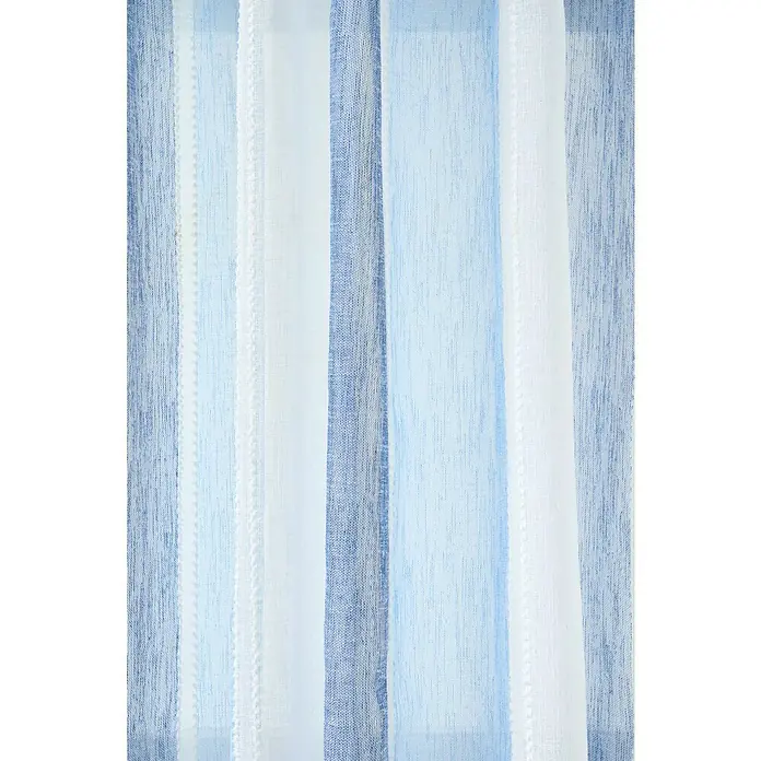 Visillo para ventana Centro - An x Al: 140 x 260 cm, 100% poliéster, Azul - Fondo textil con rayas azules y blancas, que ofrece una estética suave y moderna para decoraciones de ventanas.