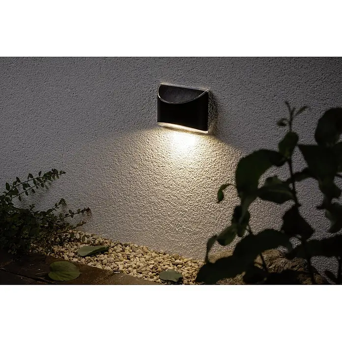 Paulmann Solar-Außenwandleuchte Elliot - 0,05 W, L x B x H: 5,3 x 10 x 8 cm, Anthrazit, IP44 - Moderne, schwarze Außenwandleuchte spendet warmes Licht und erhellt stilvoll Hauswände und Gärten. Ideal für den Außenbereich.