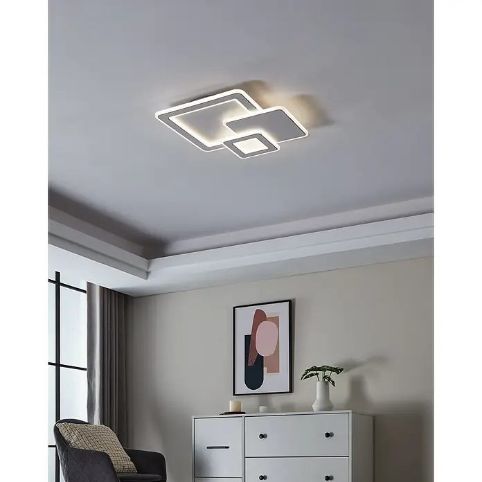 Eglo LED-Deckenleuchte Mentalurgia - 12 W, L x B x H: 490 x 490 x 65 mm, Weiß/ Chrom, Lichtfarbe: Warmweiß - Moderne Deckenleuchte mit quadratischem Design. Die elegante Leuchte ist ein Blickfang und sorgt für eine angenehme Beleuchtung im Raum.