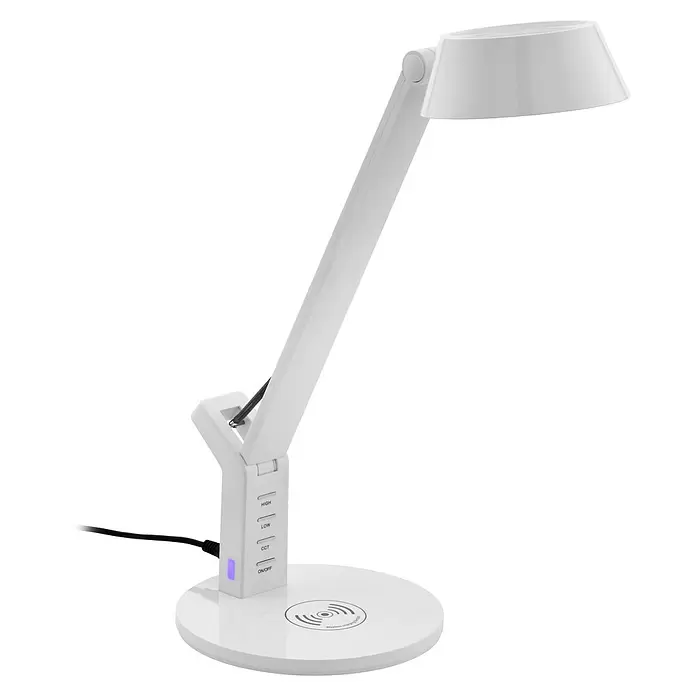 Eglo LED-Tischleuchte Banderalo - 4,8 W, L x B x H: 30,5 x 17 x 40,5 cm, Weiß, Neutralweiß - Weiße, verstellbare Schreibtischlampe mit flexiblem Arm, Touch-Bedienelementen und integrierter kabelloser Ladefunktion.