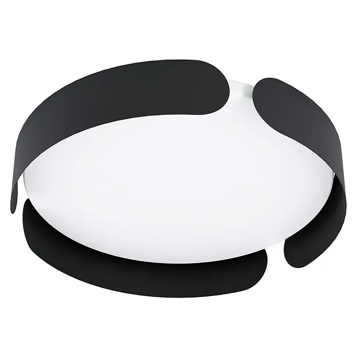 Eglo LED-Deckenleuchte Valcasotto - 21,6 W, Ø x H: 37 x 75 cm, Warmweiß - Nahaufnahme einer modernen weißen Deckenleuchte mit schwarzen Akzenten, die ein elegantes und minimalistisches Design zeigt.