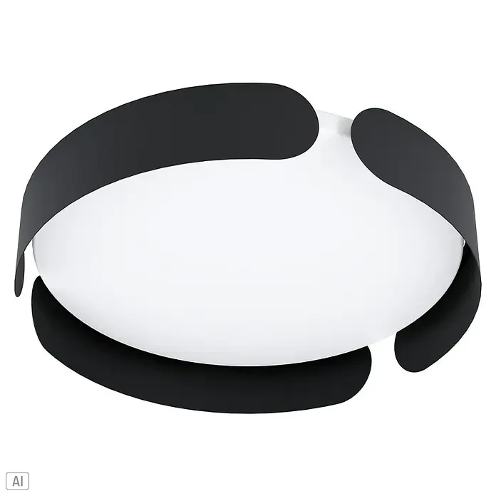 Eglo LED-Deckenleuchte Valcasotto - 21,6 W, Ø x H: 37 x 75 cm, Warmweiß - Nahaufnahme einer modernen weißen Deckenleuchte mit schwarzen Akzenten, die ein elegantes und minimalistisches Design zeigt.