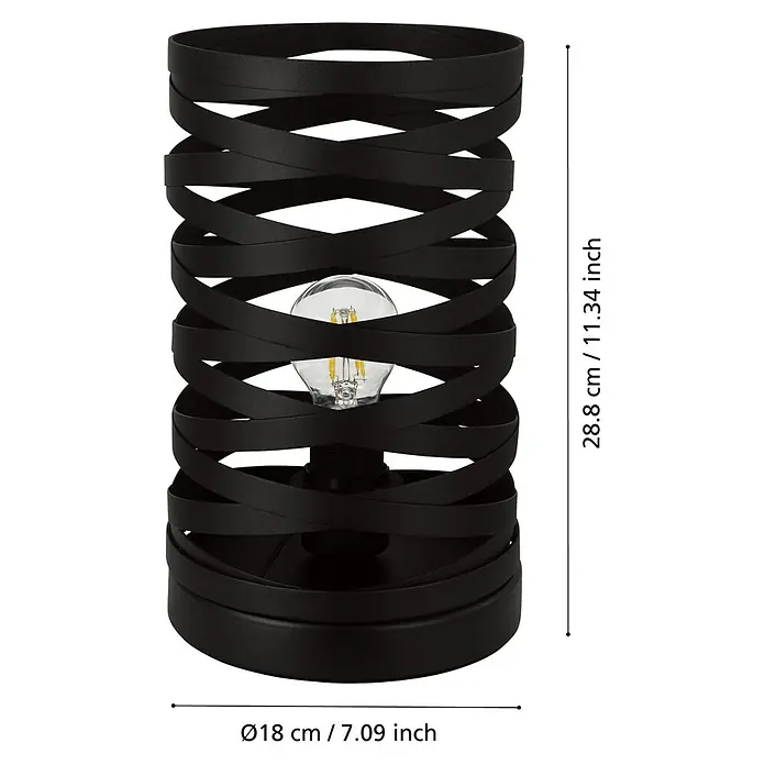 Eglo LED-Tischleuchte Cremella - 40 W, Schwarz, E27, Ø x H: 18 x 29 cm - Eine schwarze, moderne Tischleuchte mit dekorativem, spiralförmigem Lampenschirm und warmweißem Leuchtmittel.