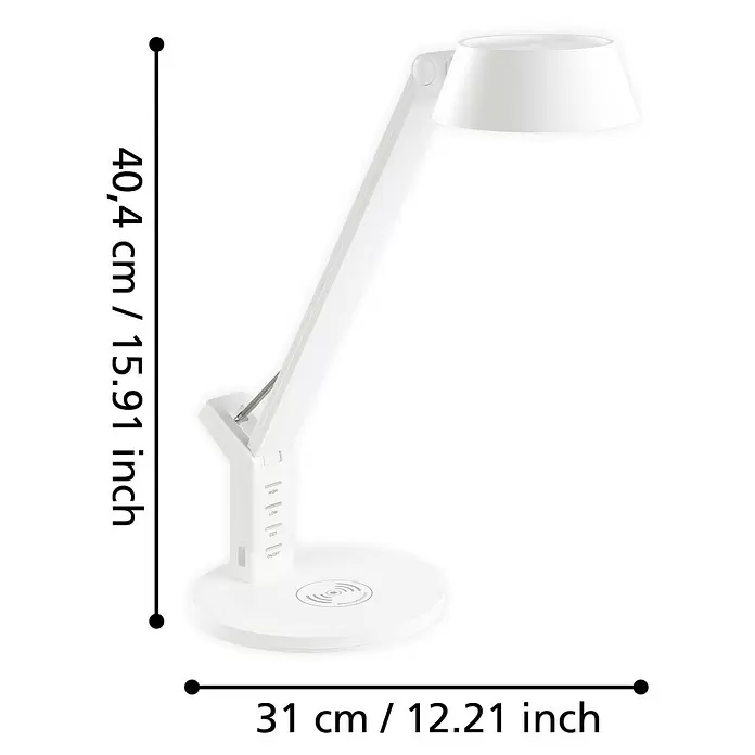 Eglo LED-Tischleuchte Banderalo - 4,8 W, L x B x H: 30,5 x 17 x 40,5 cm, Weiß, Neutralweiß - Weiße verstellbare Schreibtischlampe mit kabelloser Ladebasis.