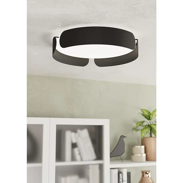 Eglo LED-Deckenleuchte Valcasotto - 21,6 W, Ø x H: 37 x 75 cm, Warmweiß - Moderne Deckenleuchte in Schwarz mit runder, weißer Lichtfläche. Elegante Beleuchtung für jeden Raum.