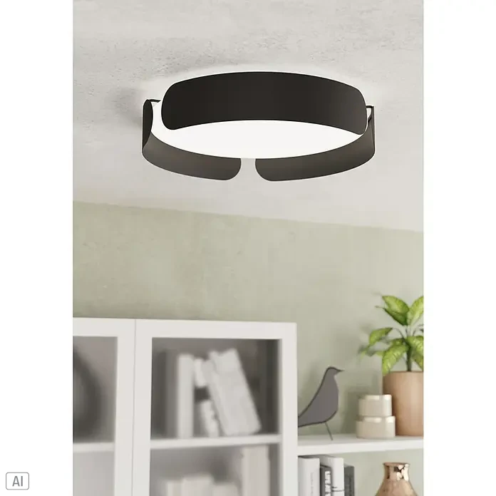 Eglo LED-Deckenleuchte Valcasotto - 21,6 W, Ø x H: 37 x 75 cm, Warmweiß - Moderne Deckenleuchte in Schwarz mit runder, weißer Lichtfläche. Elegante Beleuchtung für jeden Raum.