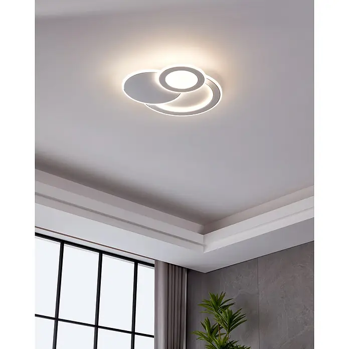 Eglo LED-Deckenleuchte Mentalurgia - 11 W, L x B x H: 465 x 465 x 65 mm, Weiß/ Chrom, Lichtfarbe: Warmweiß - Moderne LED-Deckenleuchte mit kreisförmigem Design für eine stilvolle und helle Beleuchtung in jedem Raum.