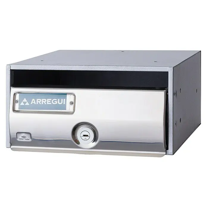 Arregui Future Buzón de pared H3400-11 - L x An x Al: 25 x 24 x 12 cm, Acero inoxidable, Acero - Buzón Arregui plateado para empotrar en pared con cerradura y gran capacidad para la recepción segura de correo.