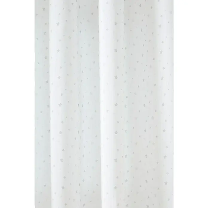 Cortina con ollaos Estrellas - An x Al: 140 x 260 cm, Gris, Textil - Primer plano de una cortina blanca con un sutil estampado de estrellas, ideal para crear un ambiente suave y de ensueño.