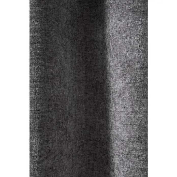 Cortina con ollaos Harper - An x Al: 140 x 250 cm, Gris, Textil - Primer plano de una cortina gris con una textura sutil, ondulando suavemente que crea una sensación de elegancia y sencillez.