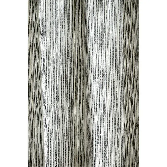 Cortinas pasabarra Munir - An x Al: 140 x 260 cm, Perla, Materiales naturales - Vista detallada de una cortina de rayas con líneas verticales en tonos grises y blancos, mostrando la textura textil.\n