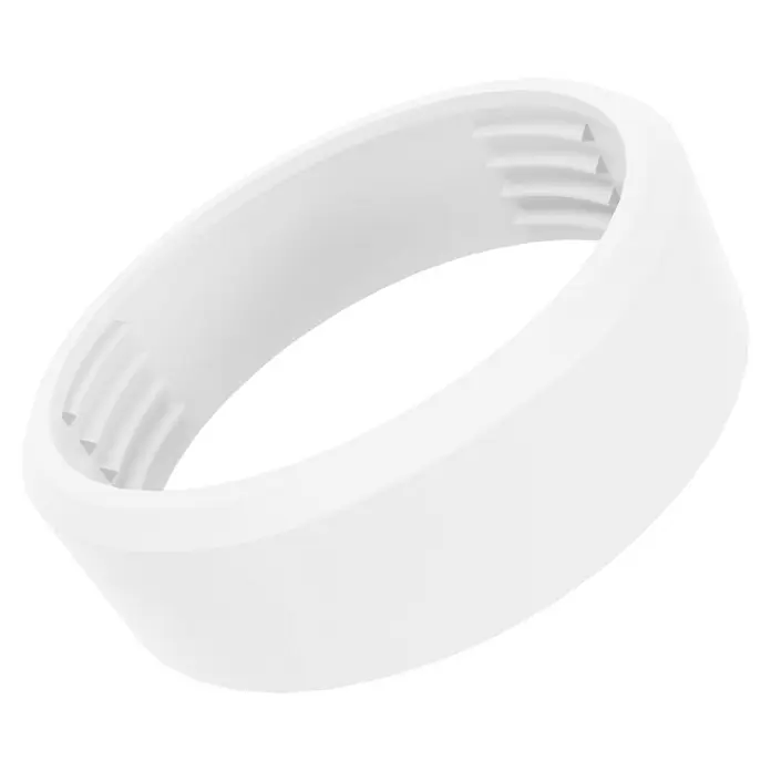 Ledvance LED-Lampe Flat - E27, Nicht Dimmbar, Warmweiß, 300 lm, 3,5 W, 1 Stk. - Nahaufnahme eines weißen Rings mit Rillen im Inneren, der auf einem schwarzen Hintergrund liegt.