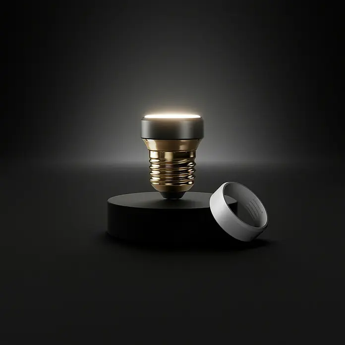 Ledvance LED-Lampe Flat - E27, Dimmbar, Warmweiß, 300 lm, 3,5 W, 1 Stk. - Intelligente LED-Lampe mit goldenem Gewinde und ein smarter Ring auf einer schwarzen Bühne. Elegantes Design für modernes Wohnen.