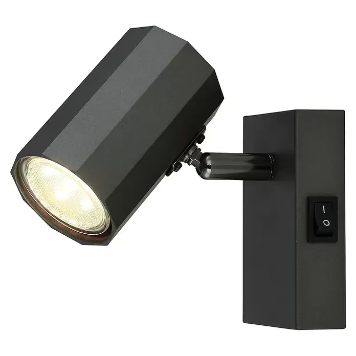 Globo James LED-Wandleuchte - 25 W, Anthrazit, Warmweiß - Dunkelgrauer, verstellbarer Wandstrahler mit beleuchteter LED-Birne und integriertem Schalter.