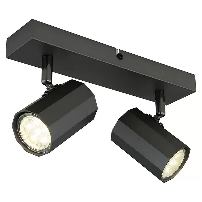 Globo James LED-Wand- & Deckenleuchte - 25 W, L x B x H: 26 x 6 x 14,5 cm, Anthrazit, Warmweiß - Matte schwarze Metall-Schiene mit zwei verstellbaren Strahlern mit beleuchteten LED-Lampen.