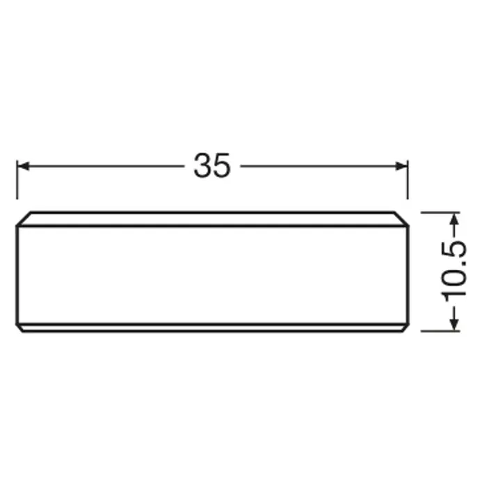 Ledvance LED-Lampe Flat - E27, Nicht Dimmbar, Warmweiß, 300 lm, 3,5 W, 3 Stk. - Technische Zeichnung eines prismatischen Körpers mit Abmessungen 35 x 10.5 mm.
