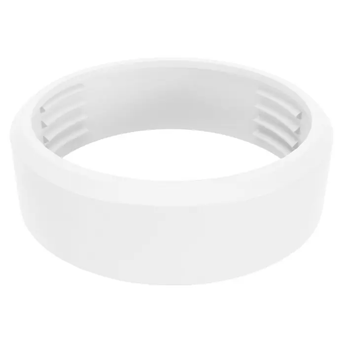 Ledvance LED-Lampe Flat - E27, Dimmbar, Warmweiß, 300 lm, 3,5 W, 1 Stk. - Nahaufnahme eines weißen Kunststoffrings, möglicherweise ein Dichtungsring für Flaschenverschlüsse, vor einem schwarzen Hintergrund.