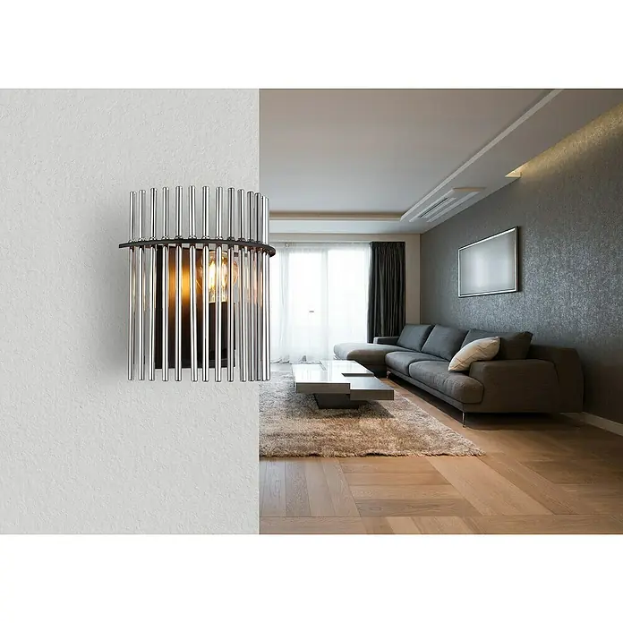 Globo Gorley LED-Wandleuchte - 60 W, L x B x H: 12,5 x 25 x 26 cm, Schwarz, Silber, Rauch - Elegante Wandleuchte mit Chromstreben und warmem Lichtschein als stilvolle Akzentbeleuchtung für moderne Wohnräume.