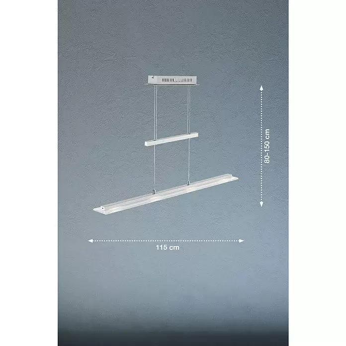 Fischer & Honsel LED-Pendelleuchte Tenso TW - 22 W, Nickel, Länge: 115 cm, Pendellänge: 80 cm - 150 cm - Elegante silberne LED-Pendelleuchte, 115 cm lang, höhenverstellbar (80-150 cm).