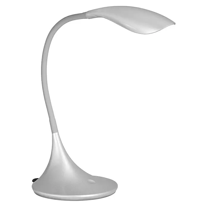 Fischer & Honsel LED-Tischleuchte Nil - 5,5 W, L x B x H: 40 cm x 17 mm x 37,5 mm, Silber, Warmweiß - Moderne, hellgraue Schreibtischlampe mit gebogenem Hals und schlankem, flachem Leuchtkopf auf stabilem Fuß.