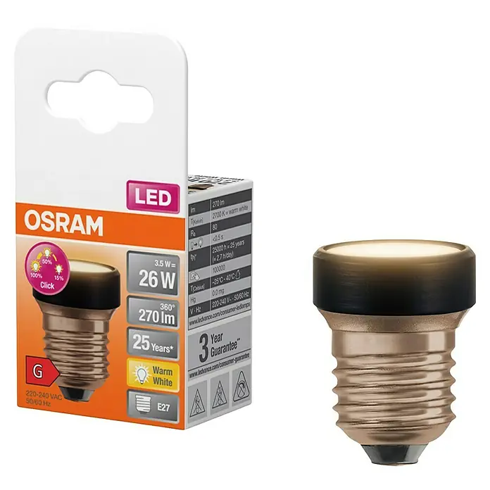 Ledvance LED-Lampe Flat - E27, Dimmbar, Warmweiß, 300 lm, 3,5 W, 1 Stk. - Produktabbildung: Osram LED-Lampe, E27-Sockel, warmweißes Licht für eine gemütliche Atmosphäre, energiesparend und langlebig.