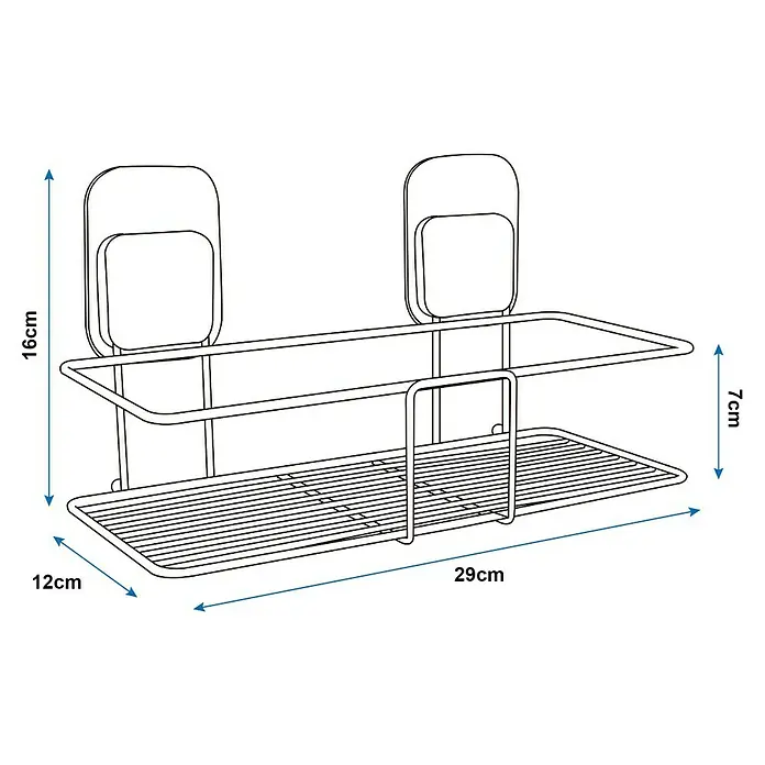 Cesta de baño Legend - 12 x 29 x 16 cm, Acero inoxidable, Inox - Imagen de un estante de baño, dimensiones 29 cm de largo, 12 cm de ancho y 16 cm de alto, que ofrece un almacenamiento práctico.