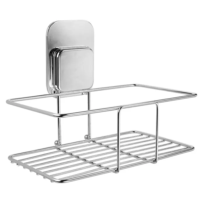 Cesta de baño Legend - 12 x 20 x 16 cm, Acero inoxidable, Inox - Esta imagen muestra una cesta de ducha cromada. Cuenta con un montaje autoadhesivo para una fácil instalación.