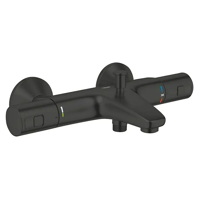 Grohe QuickFix Start Grifo con termostato / bañera - Ancho: 60,4 cm, Negro, Mate - Un elegante grifo negro mate que combina diseño moderno y funcionalidad para cualquier baño. Incluye control preciso de la temperatura.