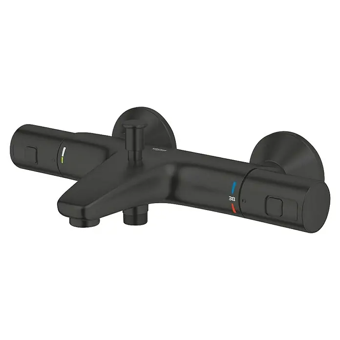 Grohe QuickFix Start Grifo con termostato / bañera - Ancho: 60,4 cm, Negro, Mate - Grifo mezclador negro con control de temperatura y caño para accesorios de baño. Grifo moderno para bañera.