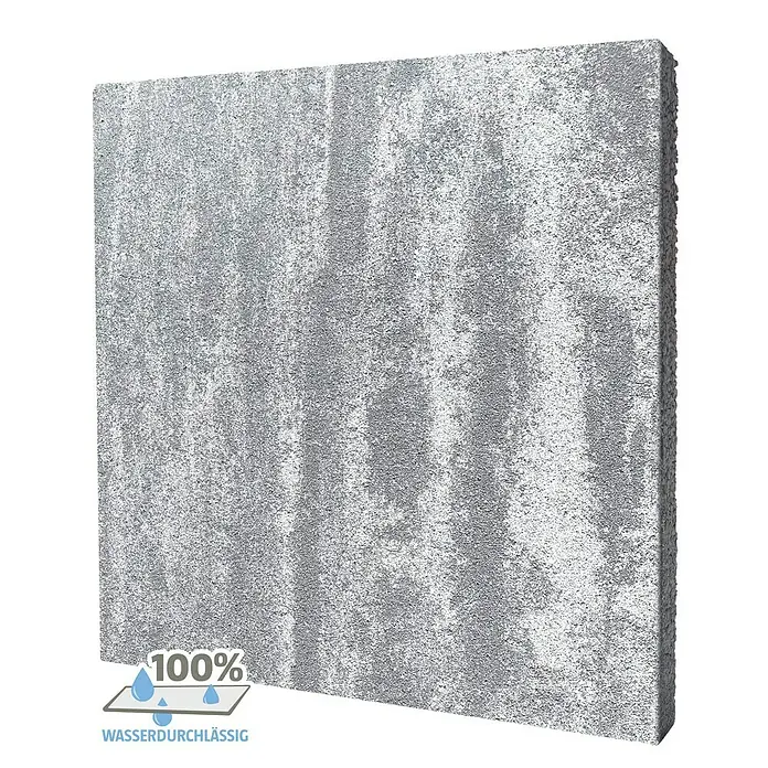 Terrassenplatte Megadrain Silver - 50 x 50 x 4 cm, Grau, Beton - Betonpflasterstein mit wasserdurchlässiger Oberfläche.
