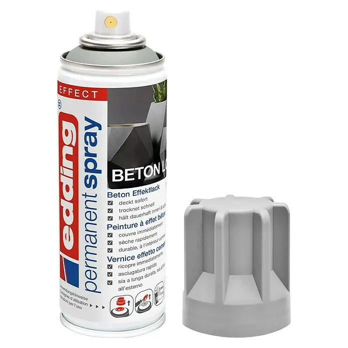 Edding Sprühlack Effekt - Beton Effekt, Seidenmatt, 200 ml - Beton-Effektspray von Edding für den Innen- und Außenbereich. Schnell trocknend und dauerhaft, ideal für DIY-Projekte mit Betonoptik.