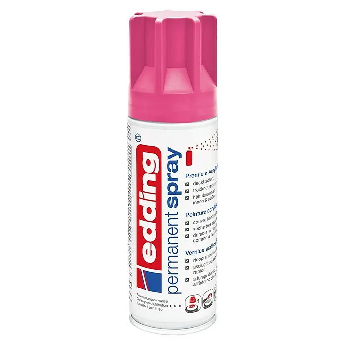 Edding Sprühlack Neon - Neon-Pink, Matt, 200 ml - Farbdose Edding Permanent Spray in leuchtendem Pink. Ideal für dauerhafte Innen- und Außenanwendungen mit schneller Trocknung und hoher Deckkraft.