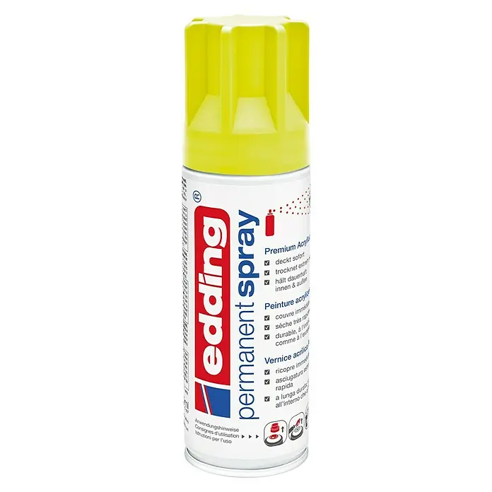 Edding Sprühlack Neon - Neon-Gelb, Matt, 200 ml - Gelbe Edding Permanent Acrylspraydose. Schnell trocknend, dauerhaft und für Innen- und Außenbereich geeignet.