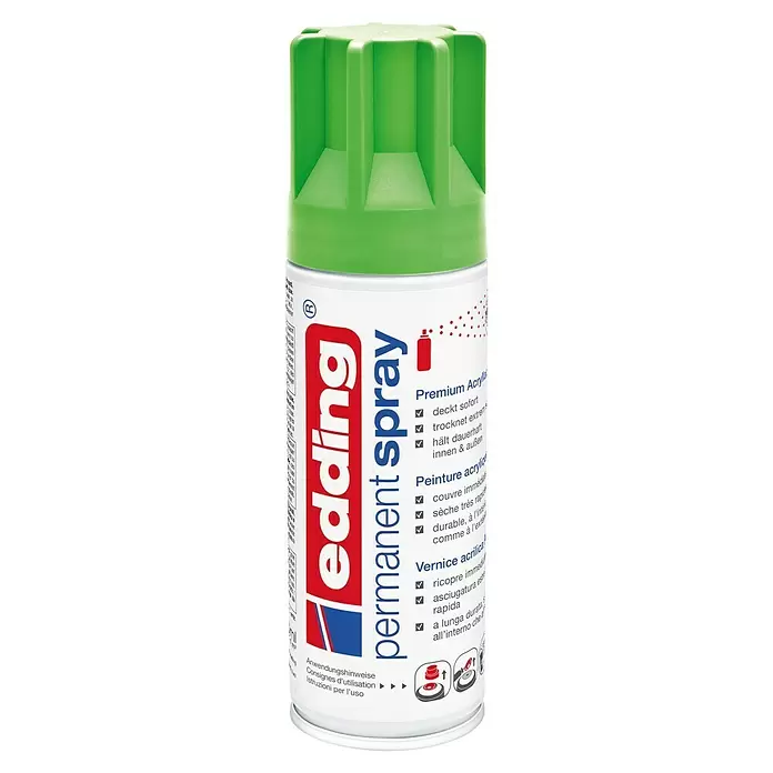 Edding Sprühlack Neon - Neon-Grün, Matt, 200 ml - edding Premium Acryllack Sprühdose, grün mit weißem Etikett.