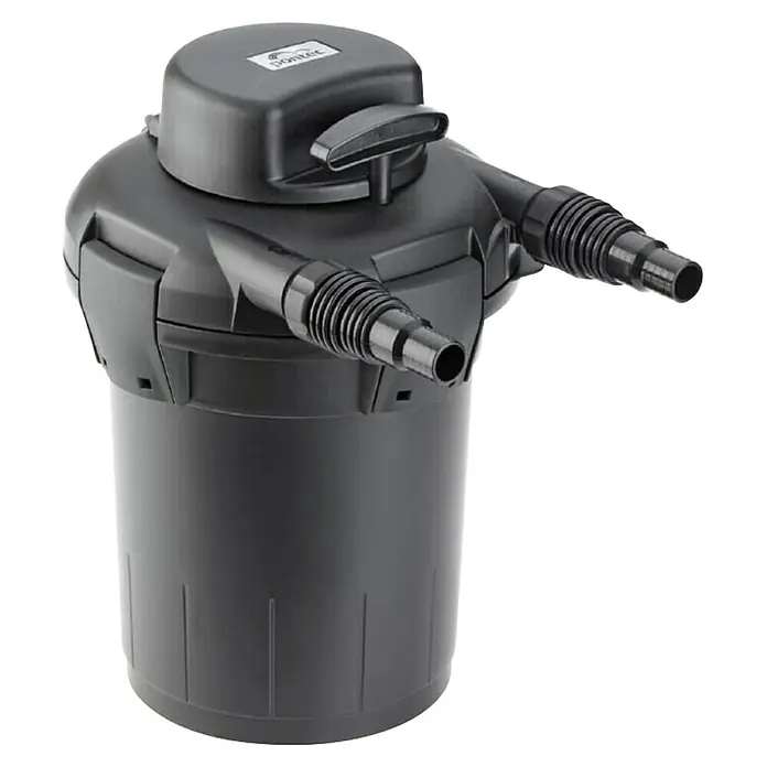 Pontec Druckfilter-Set PondoPress 5000 - 7 W, Material: Kunststoff - Nahaufnahme eines schwarzen Pontec-Druckteichfilters, der für klare und saubere Teichbedingungen sorgt.