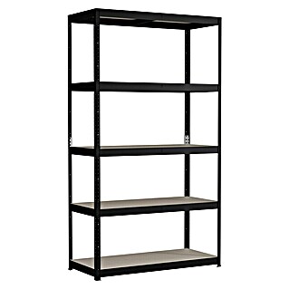 Regalux Metallregal (H x B x T: 179 x 90 x 40 cm, Traglast pro Boden: 175 kg, Anzahl Böden: 5 Stk., Stecken, Schwarz)