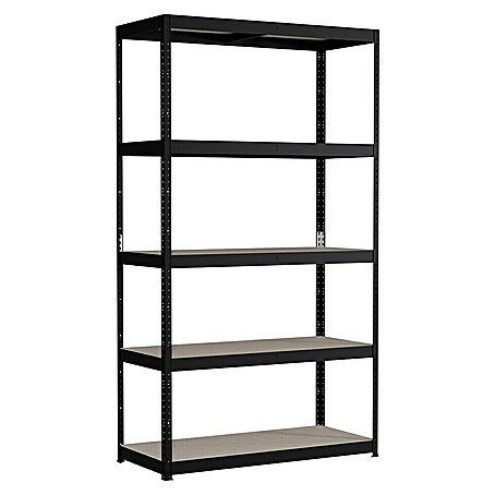 Regalux Metallregal (H x B x T: 179 x 90 x 40 cm, Traglast pro Boden: 175 kg, Anzahl Böden: 5 Stk., Stecken, Schwarz)
