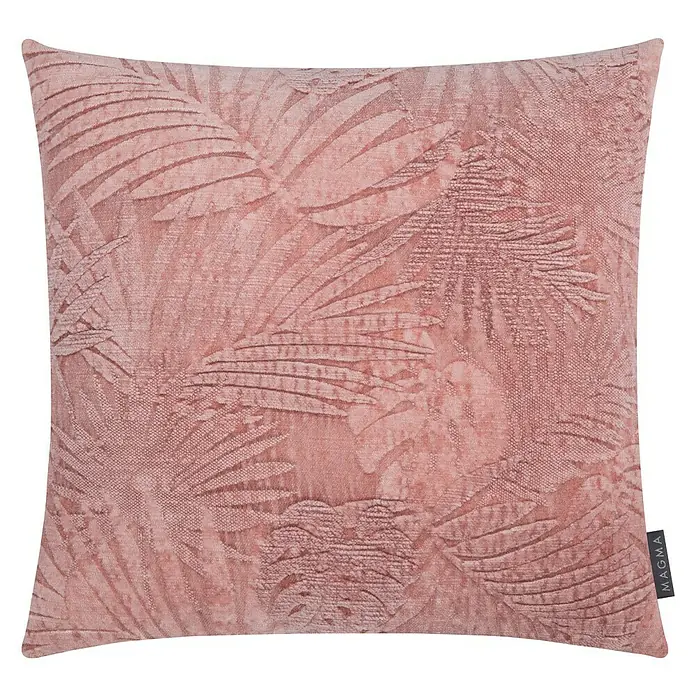 Kissen Jacquard - Floral, Terracotta, 50 x 50 cm, 64 % Viskose, 36 % Baumwolle/100 % Polyester - Dekorative Kissenhülle in Altrosa mit tropischem Blattmuster, ein stilvolles Wohnaccessoire für jeden Raum.