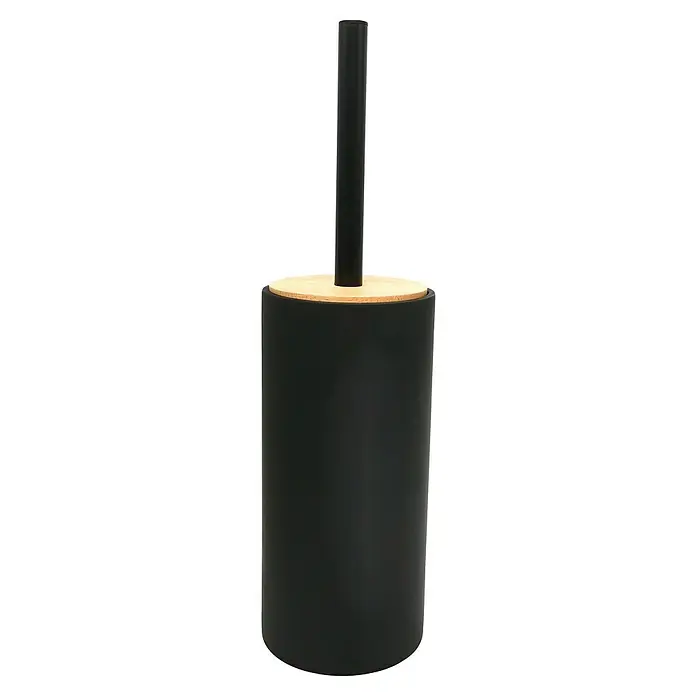 Bath Stage Escobillero de suelo B-Luk - Negro - Escobilla de baño negra con tapa de madera y mango cilíndrico, ideal para baños, con un diseño sencillo y moderno.