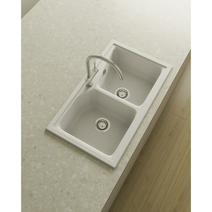 Poalgi Fregadero encastrable doble City Hekla (86 x 51 cm, Material compuesto, Snow) | BAUHAUS