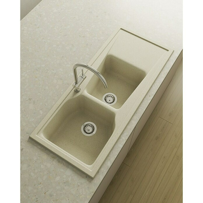 Poalgi Fregadero encastrable doble City Hekla (117 x 51 cm, Material compuesto, Pumice) | BAUHAUS