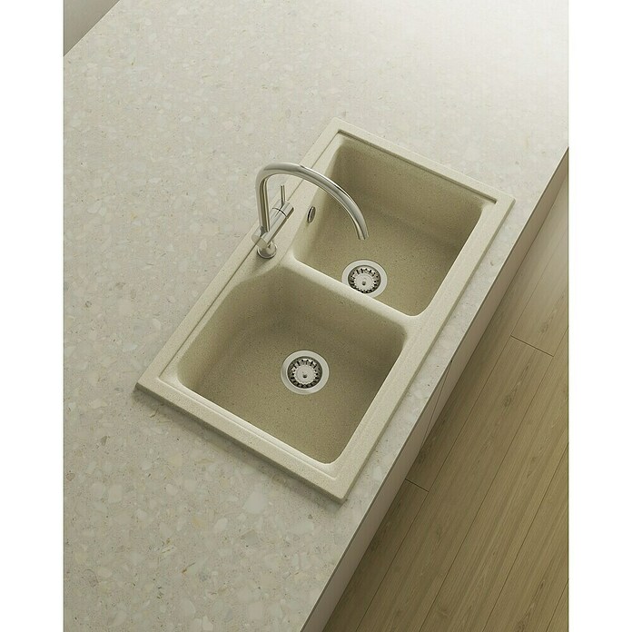Poalgi Fregadero encastrable doble City Hekla (86 x 51 cm, Material compuesto, Pumice) | BAUHAUS