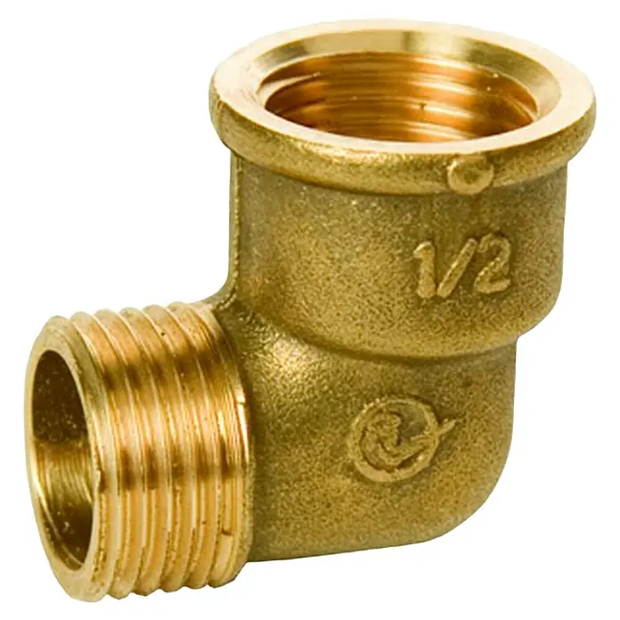 Codo de roscar M-H - Rosca: ½″, 1 ud., Cromo - Codo de latón con rosca, ideal para fontanería. Diseño duradero con conexión de 1/2 pulgada.
