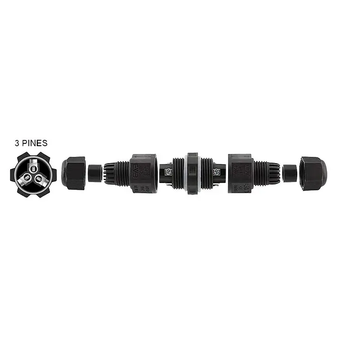 Led Hispania Conector estanco 3 hilos - Negro, IP67, 5 ud. - Conectores de cable eléctricos para conexiones seguras y fiables. Ideales para diversas aplicaciones.